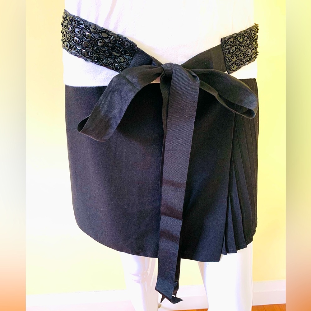 Zara black beaded ribbon belt shiny black beadings extra long adjustable size